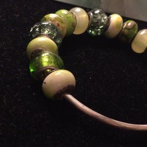 Beautiful Open Bangle With Green Glass Beads